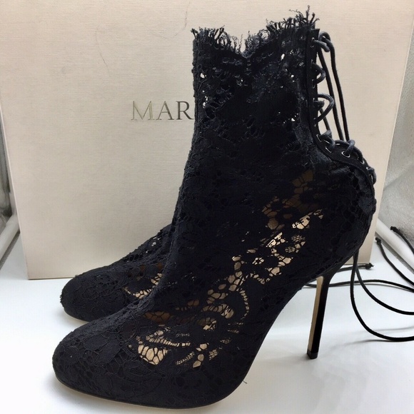EU 37 Marchesa Mia Black Lace & Suede Ankle Bootie